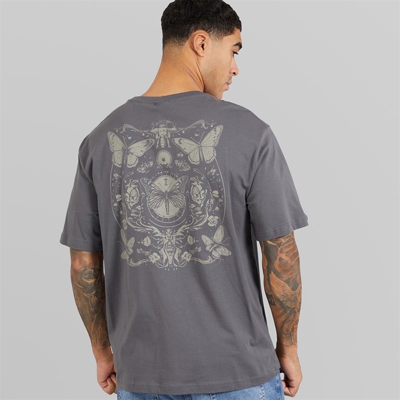 ONLY & SONS Tristan T-shirt til Herre afslappet pasform Grey Pinstripe/Butterflies - Billede 3