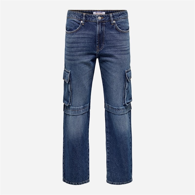 ONLY & SONS Herre Edge Lige Jeans Dark Blue Denim - Billede 1