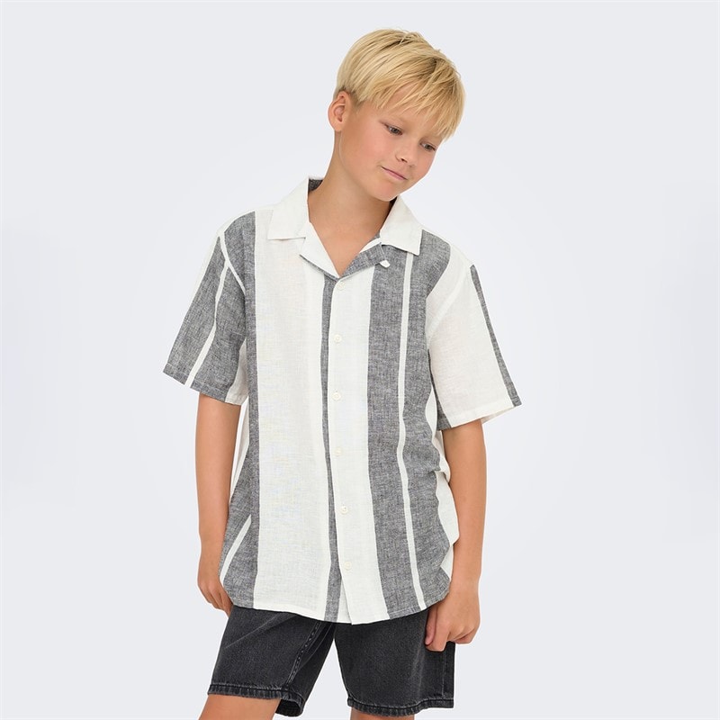 ONLY & SONS Drenge Caiden Kortærmet Linned Skjorte Cloud Dancer - Billede 1