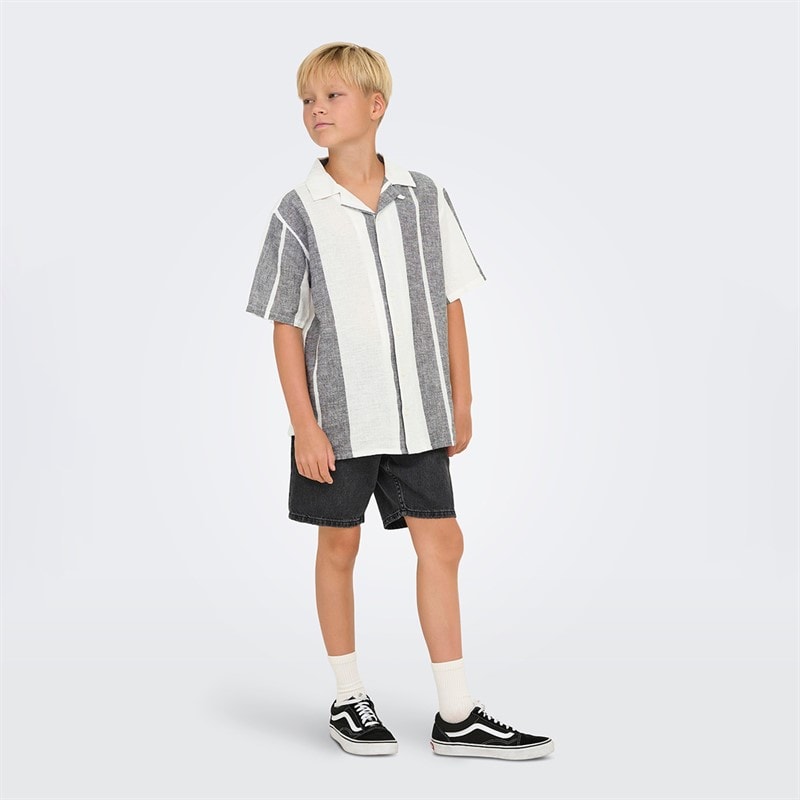 ONLY & SONS Drenge Caiden Kortærmet Linned Skjorte Cloud Dancer - Billede 2