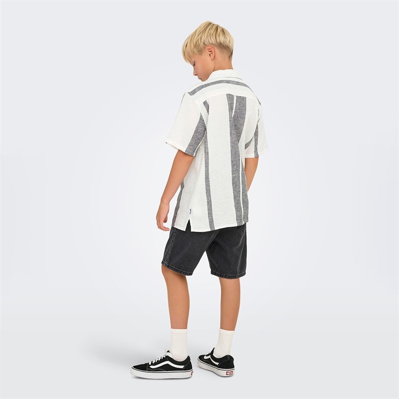ONLY & SONS Drenge Caiden Kortærmet Linned Skjorte Cloud Dancer - Billede 3