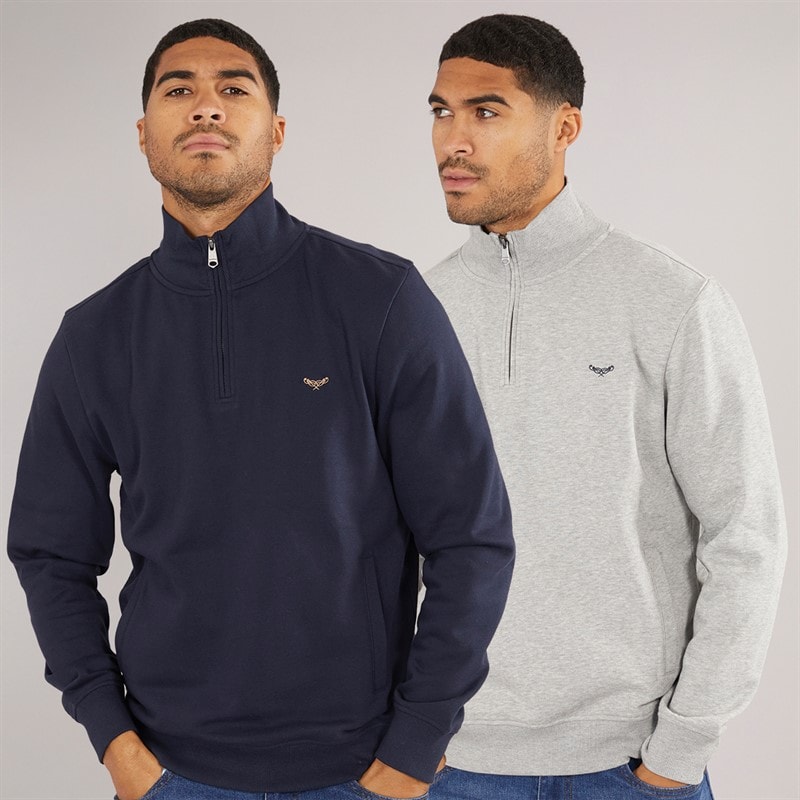 THREADBARE Herre Marigold To Pak 1/4 Lynet Sweatshirts Navy / Grå - Billede 1