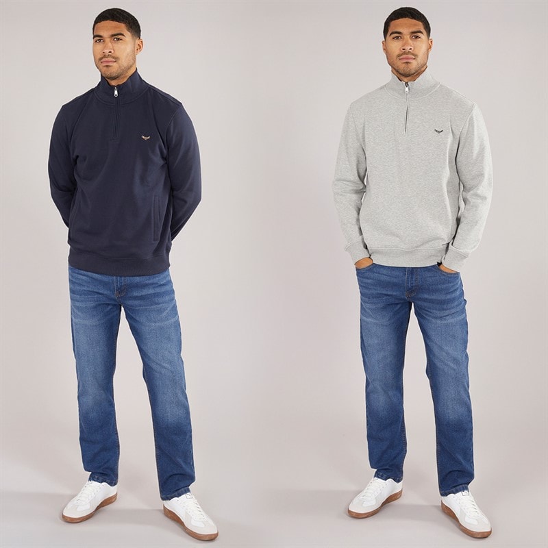 THREADBARE Herre Marigold To Pak 1/4 Lynet Sweatshirts Navy / Grå - Billede 3