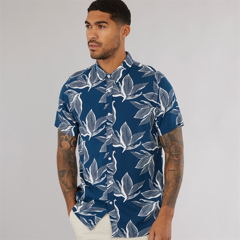 THREADBARE Herre Foli Skjorte Navy - Billede 3