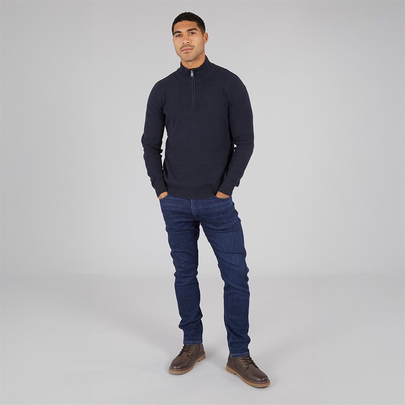 THREADBARE Herre Hazel 1/4 lynlås jumper navy - Billede 3
