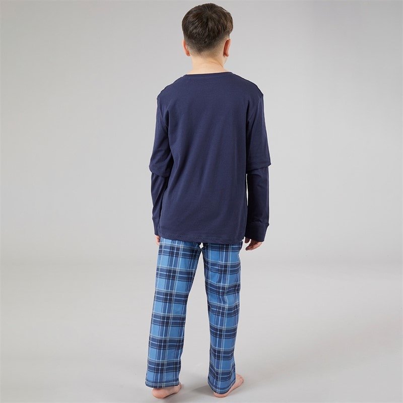 Threadboys Drenge Atmore nattøj sæt Navy/Blue Check - Billede 2