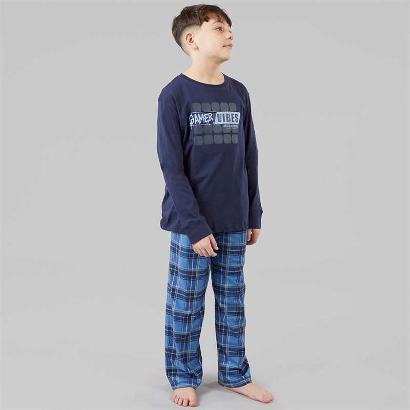 Threadboys Drenge Atmore nattøj sæt Navy/Blue Check - Billede 4
