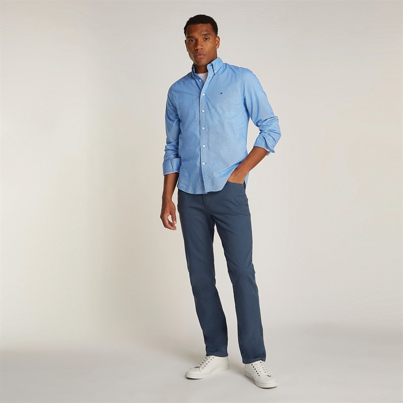Tommy Hilfiger Herre Flex Poplin Fake Lange Ærme Skjorte Night Sky Port - Billede 3
