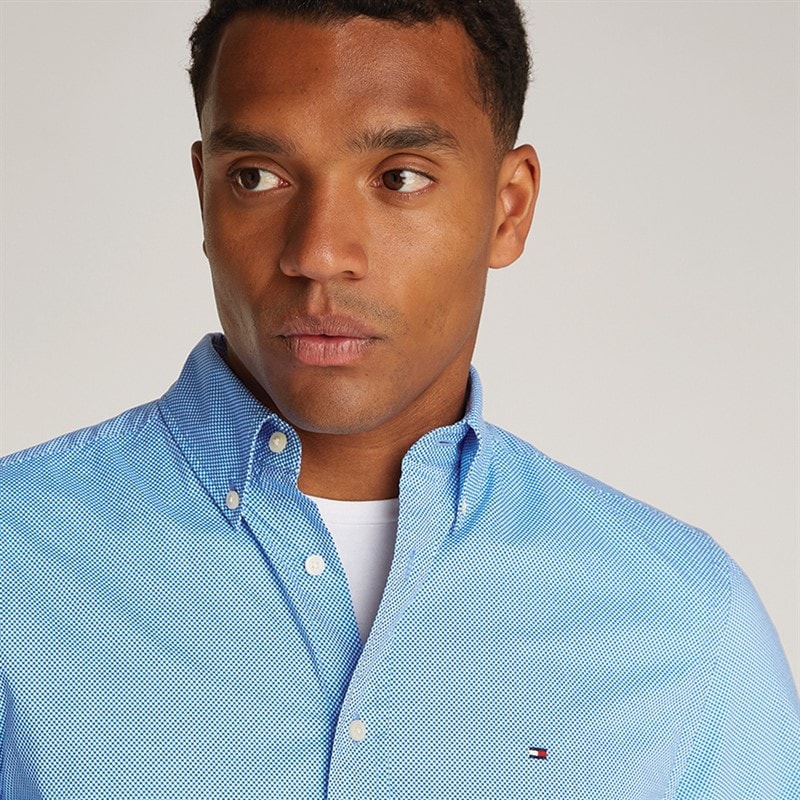 Tommy Hilfiger Herre Flex Poplin Fake Lange Ærme Skjorte Night Sky Port - Billede 4