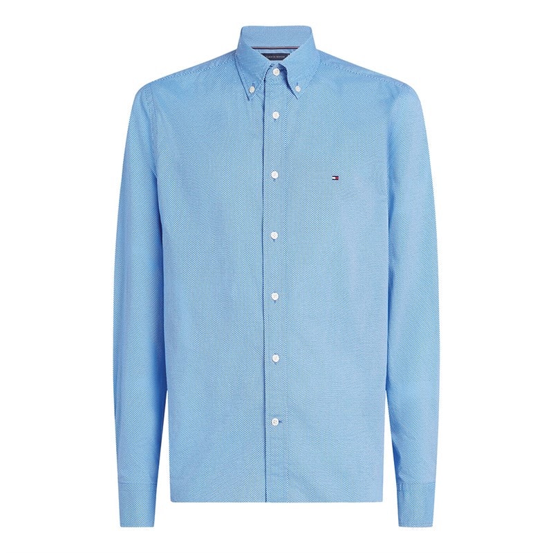 Tommy Hilfiger Herre Flex Poplin Fake Lange Ærme Skjorte Night Sky Port - Billede 5