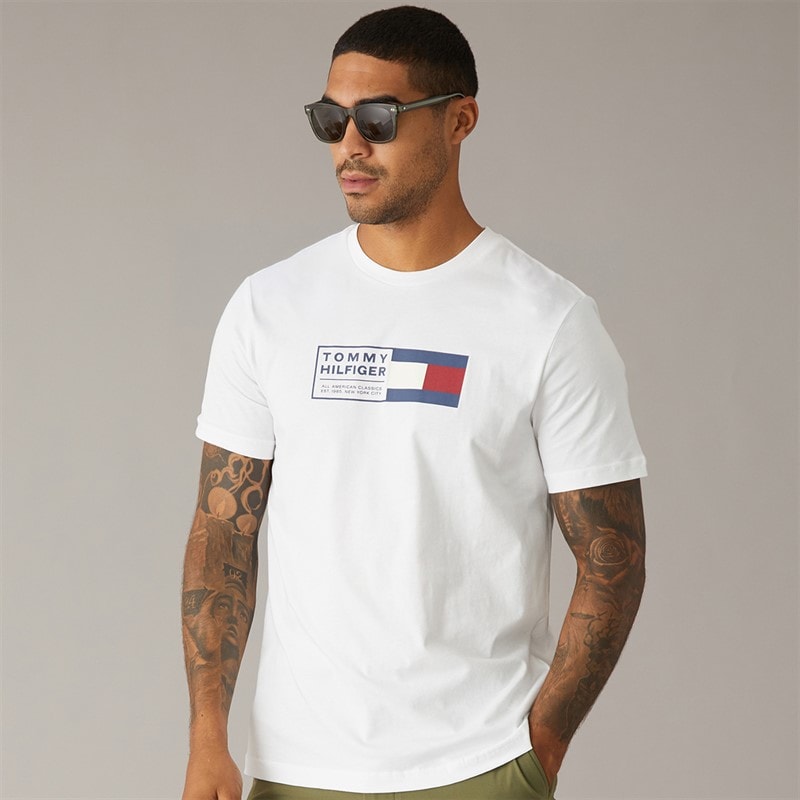 Tommy Hilfiger Herre Brand Love Tekstboks T-shirt Hvid