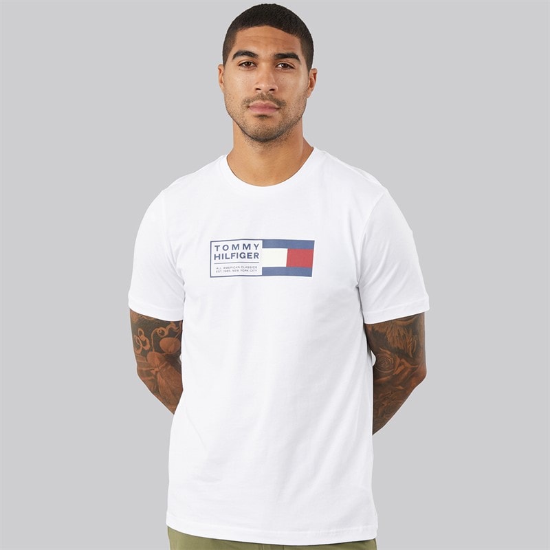 Tommy Hilfiger Herre Brand Love Tekstboks T-shirt Hvid - Billede 3