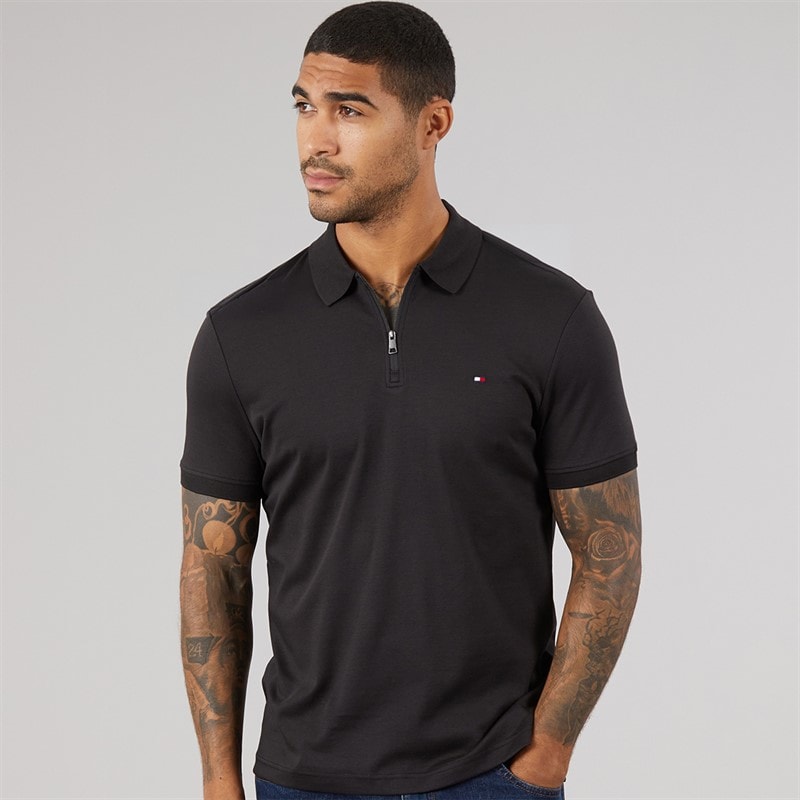 Tommy Hilfiger Herre Interlock lynlås Polo skjorte Sort