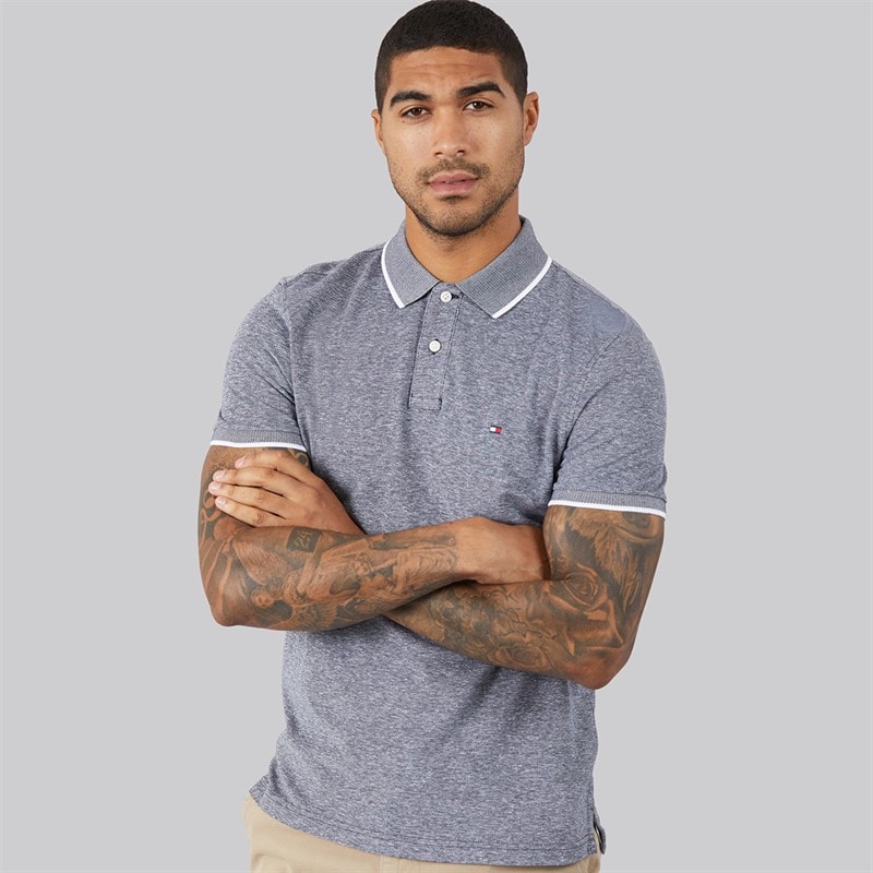 Tommy Hilfiger Herre Bomuld Linned Piqué Polo Skjorte Desert Sky