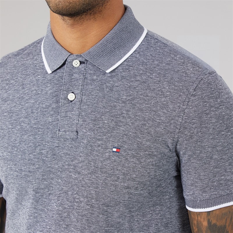 Tommy Hilfiger Herre Bomuld Linned Piqué Polo Skjorte Desert Sky - Billede 3