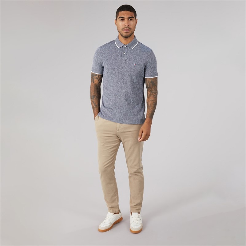 Tommy Hilfiger Herre Bomuld Linned Piqué Polo Skjorte Desert Sky - Billede 4