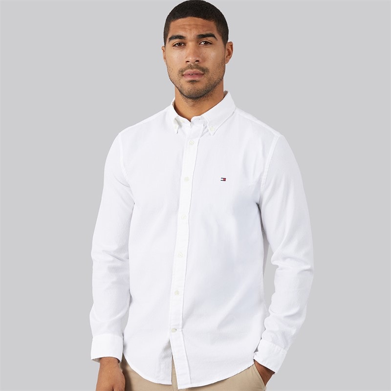 Tommy Hilfiger Herre Flex Dobby Langærmet Skjorte Hvid