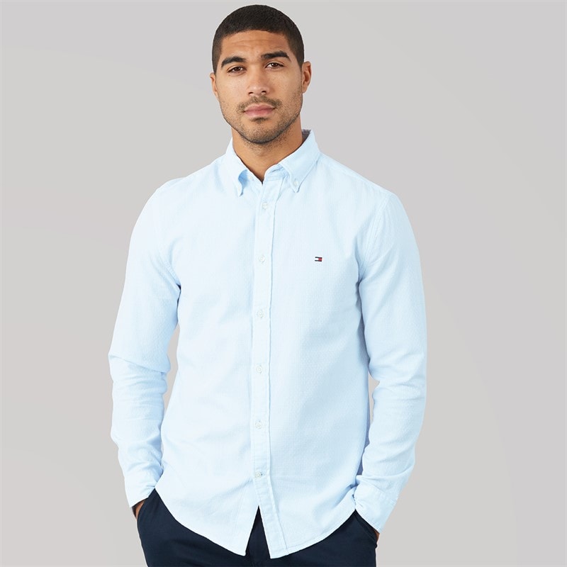Tommy Hilfiger Herre Flex Dobby Langærmet Skjorte Sweet Blue
