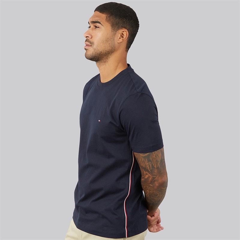 Tommy Hilfiger Herre Global Stripe T-shirt Desert Sky - Billede 3