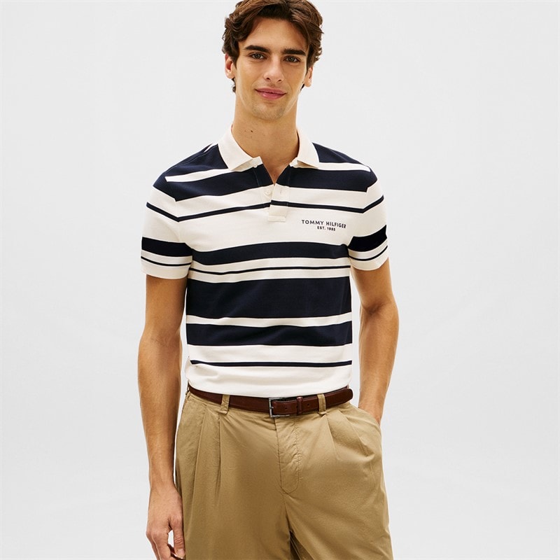 Tommy Hilfiger Herre Pique Multi Stripe Polo Skjorte Ivory Petal/Desert Sky
