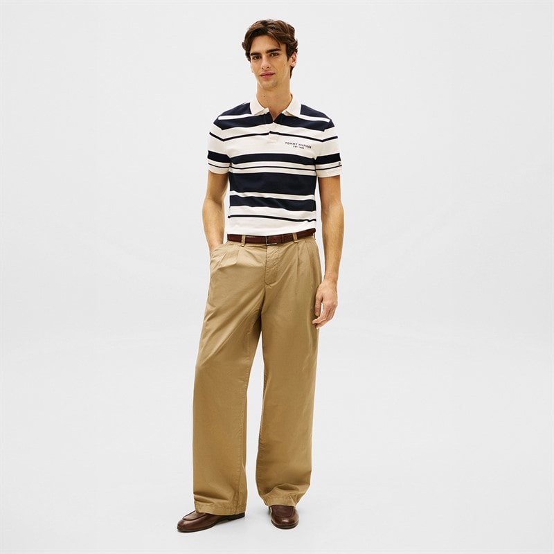 Tommy Hilfiger Herre Pique Multi Stripe Polo Skjorte Ivory Petal/Desert Sky - Billede 2