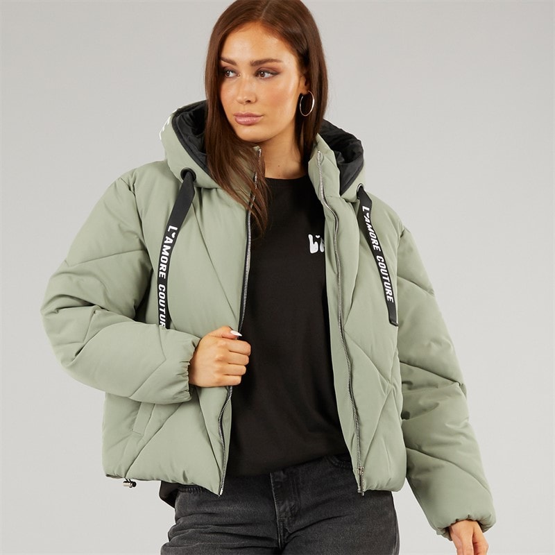 L'amore Couture Dame Franklin Kort Puffer Khaki