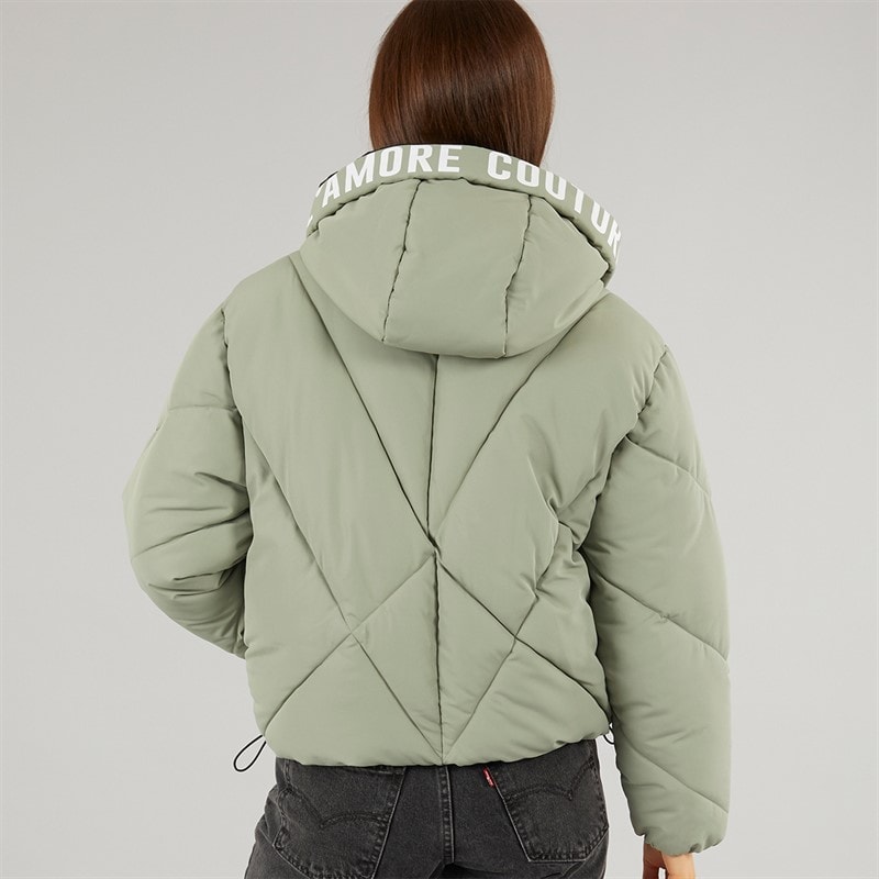 L'amore Couture Dame Franklin Kort Puffer Khaki - Billede 2