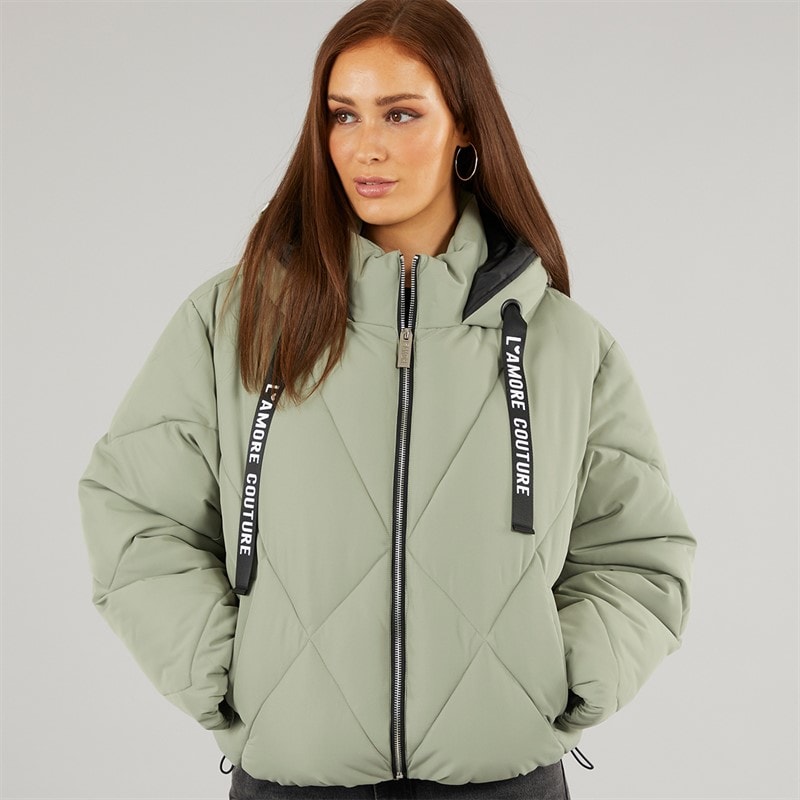 L'amore Couture Dame Franklin Kort Puffer Khaki - Billede 3