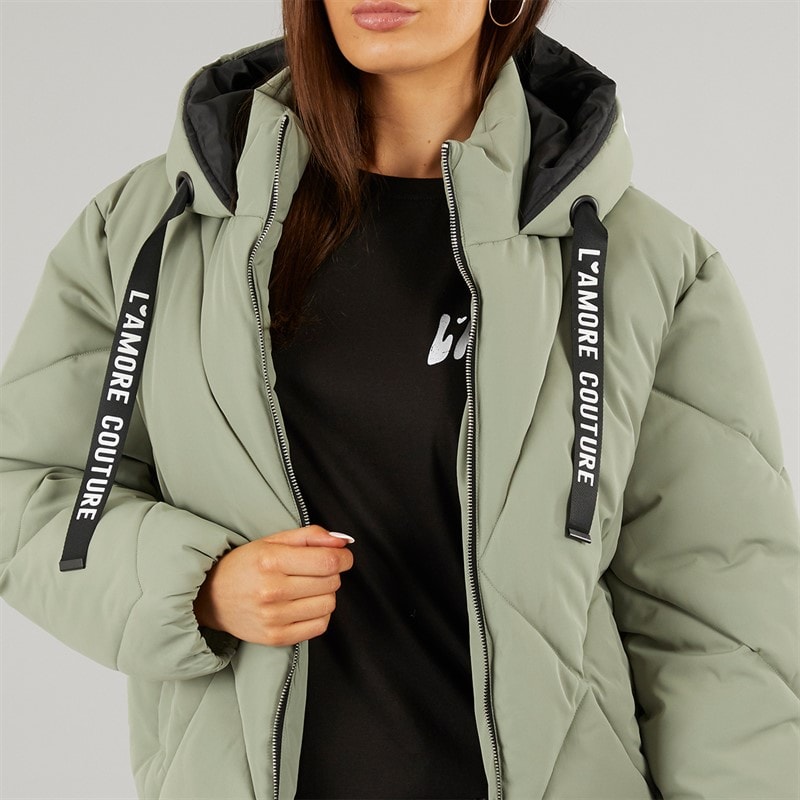 L'amore Couture Dame Franklin Kort Puffer Khaki - Billede 5