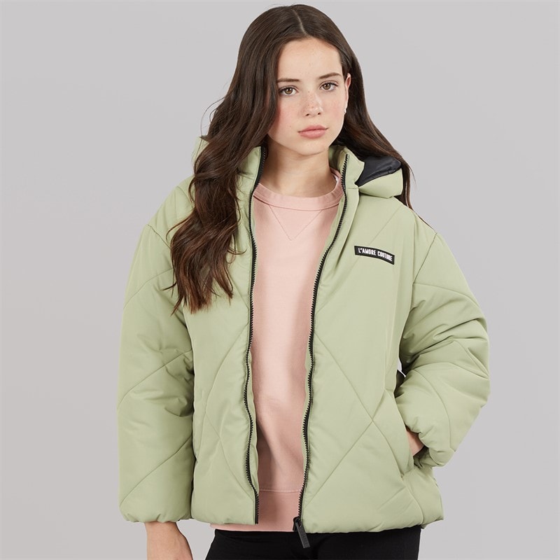 L'amore Couture Piger Franklin Kort Dun Jakke Khaki