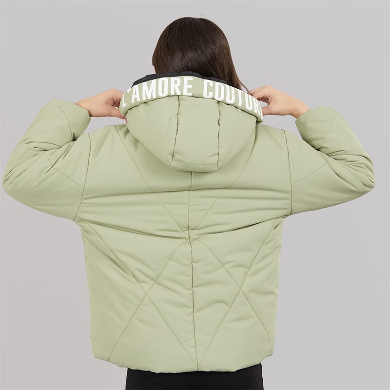 L'amore Couture Piger Franklin Kort Dun Jakke Khaki - Billede 2