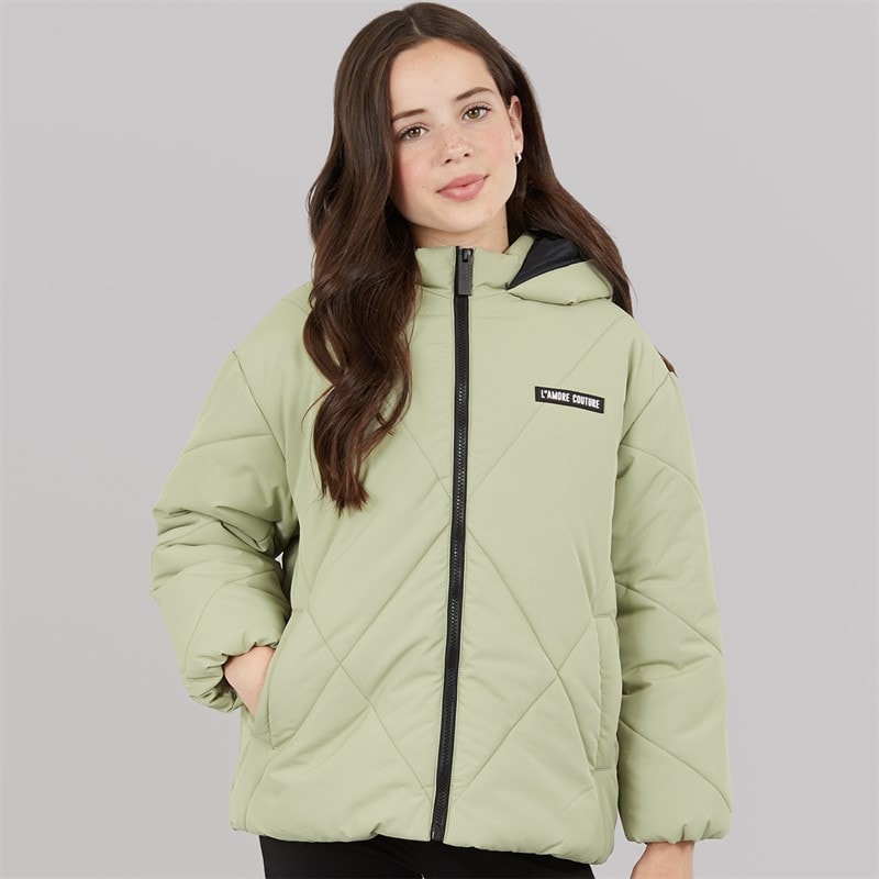 L'amore Couture Piger Franklin Kort Dun Jakke Khaki - Billede 3