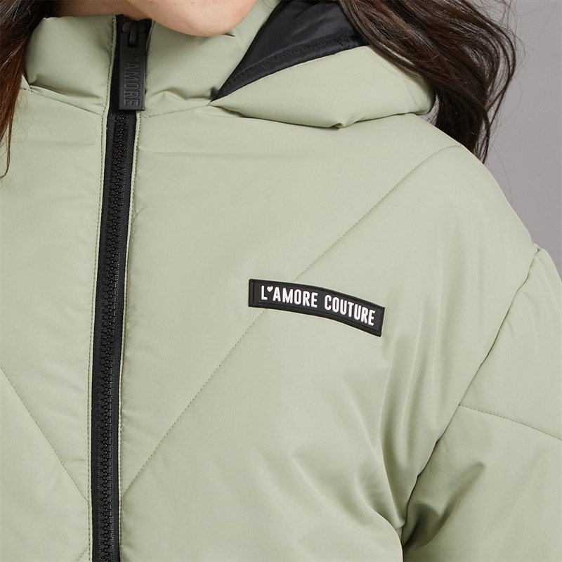 L'amore Couture Piger Franklin Kort Dun Jakke Khaki - Billede 5