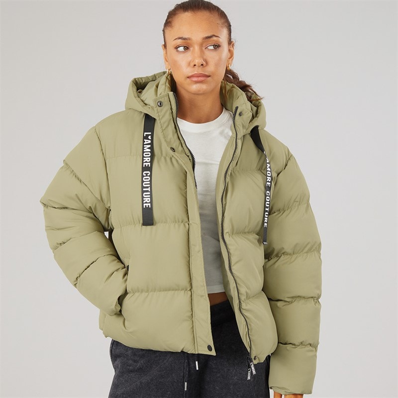 L'amore Couture Dame Celeste Kort Puffer Jakke Khaki
