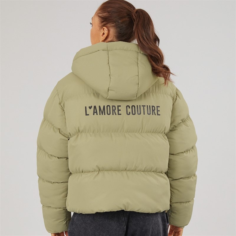 L'amore Couture Dame Celeste Kort Puffer Jakke Khaki - Billede 2