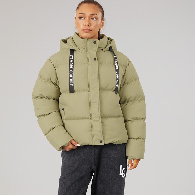 L'amore Couture Dame Celeste Kort Puffer Jakke Khaki - Billede 3