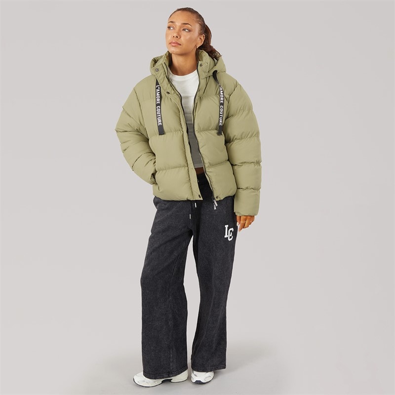 L'amore Couture Dame Celeste Kort Puffer Jakke Khaki - Billede 4