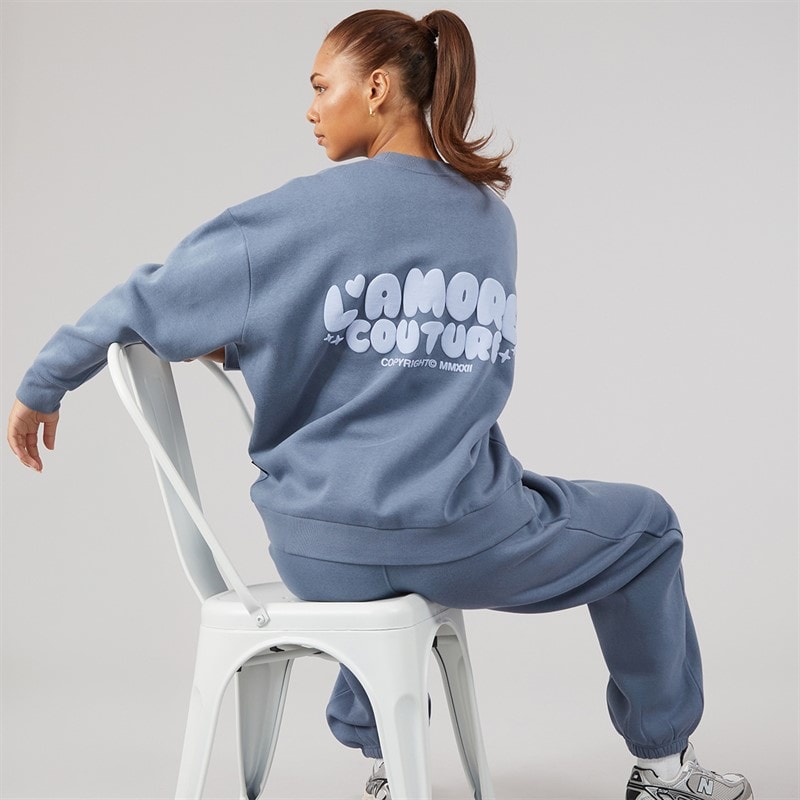 L'amore Couture Dame Breia Sweatshirt Og Joggers Træningsdragt Stone Blue