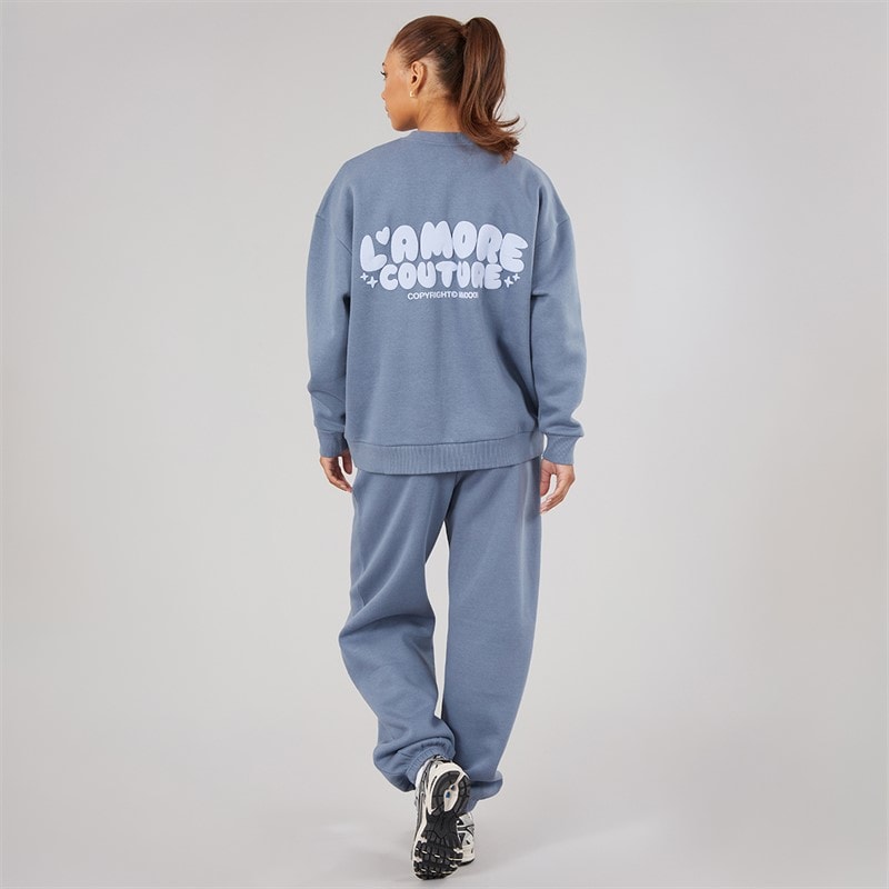 L'amore Couture Dame Breia Sweatshirt Og Joggers Træningsdragt Stone Blue - Billede 3