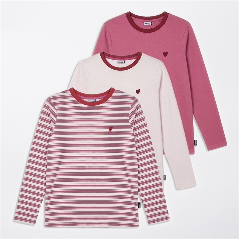 L'amore Couture Dame Eleadora Tre Pak Langærmede T Shirts Stribe, Pink, Violet - Billede 1