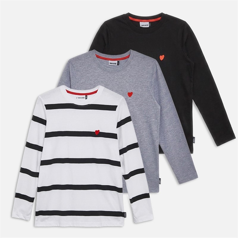 L'amore Couture Dame Esmeray Tre Pak Langærmede T shirts Stribet Lysegrå Marl Stribe, Lgm, Sort - Billede 1