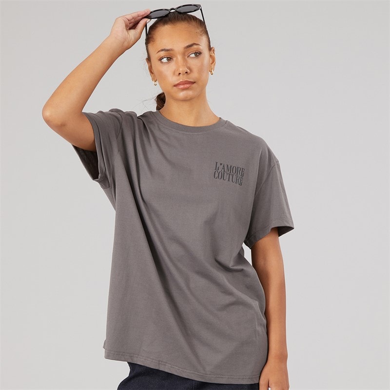L'amore Couture Dame Sorrell Oversized T Shirt Charcoal - Billede 2