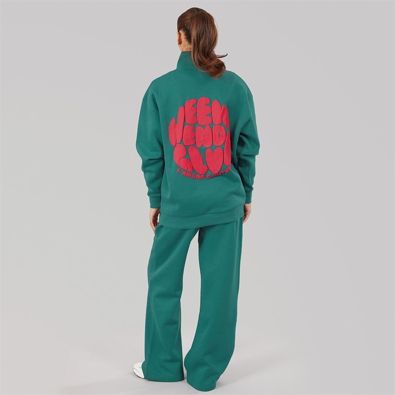 L'amore Couture Dame Lumi Kvarts Zip Sweatshirt Og Vide Ben Jogger Træningssæt Dark Green - Billede 2
