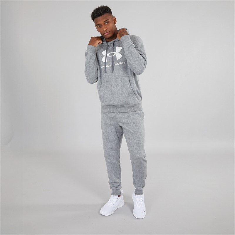 Under Armour Hættetrøje til Herre UA Rival Fleece Logo Castlerock Lysegrå/Hvid - Billede 3