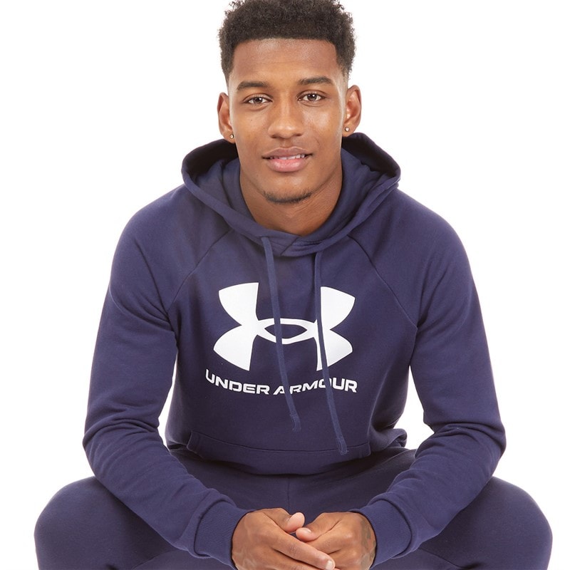 Under Armour Herre UA Rival Fleece Logo Hoodie Midnatsblå/Hvid