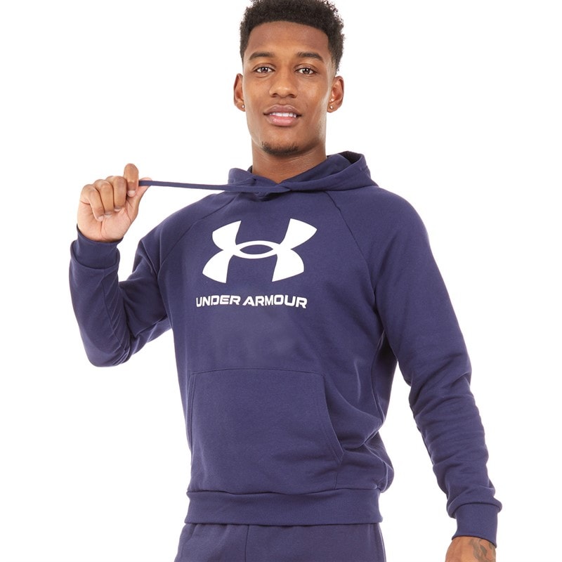 Under Armour Herre UA Rival Fleece Logo Hoodie Midnatsblå/Hvid - Billede 3