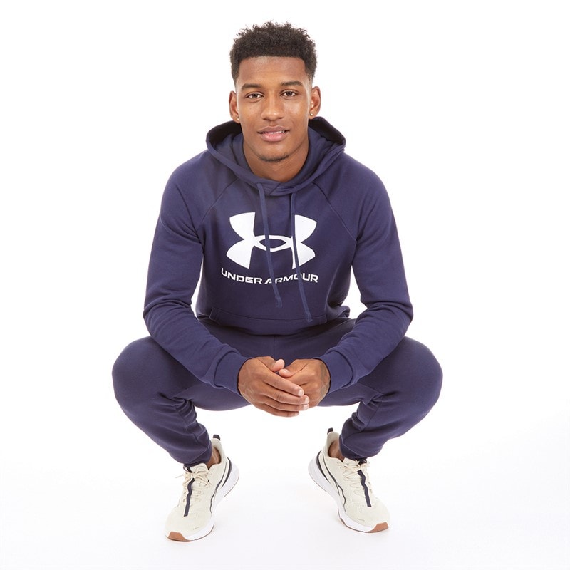 Under Armour Herre UA Rival Fleece Logo Hoodie Midnatsblå/Hvid - Billede 4