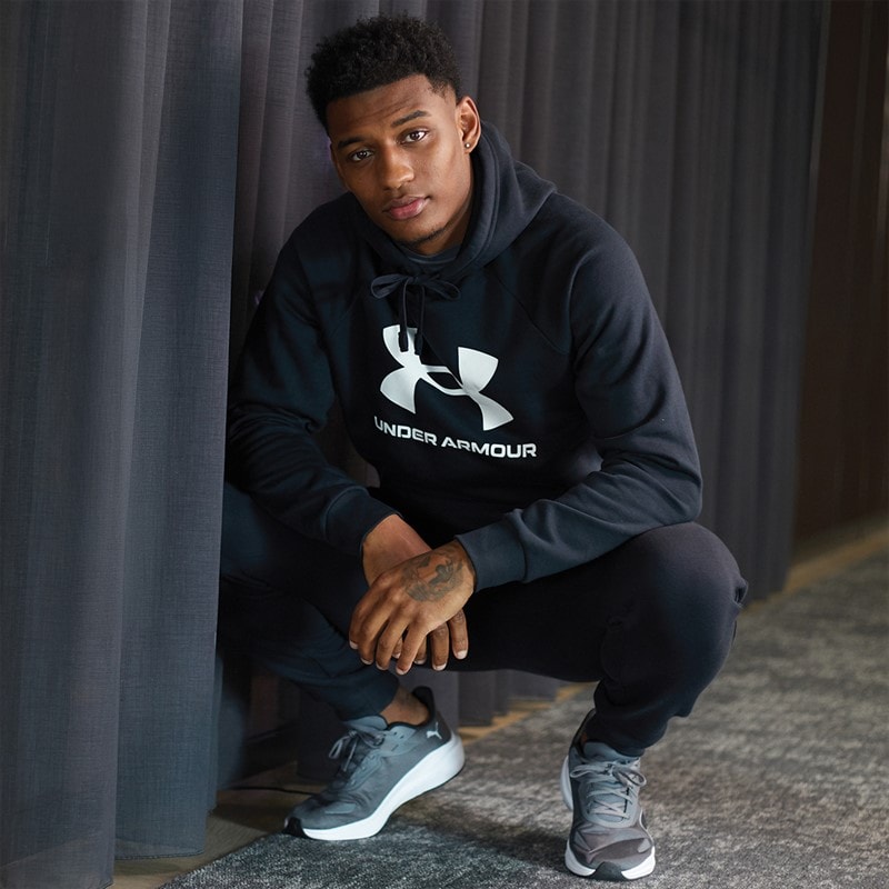 Under Armour Mænd UA Rival Fleece Logo Hoodie Sort/Hvid - Billede 4