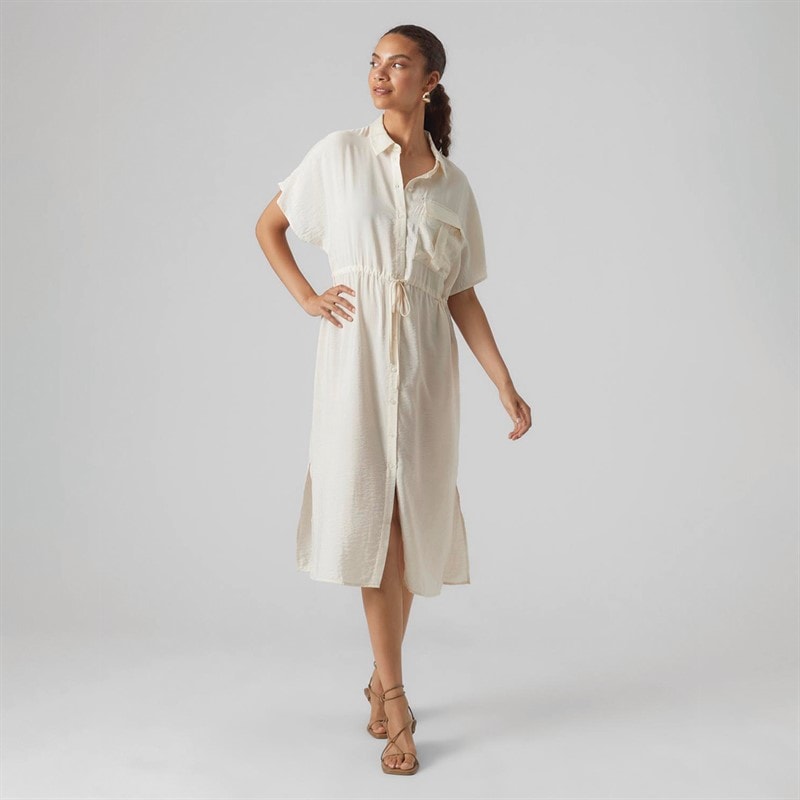 Vero Moda Dame Iris Kortærmet Skjorte Kjole Pearled Ivory - Billede 1