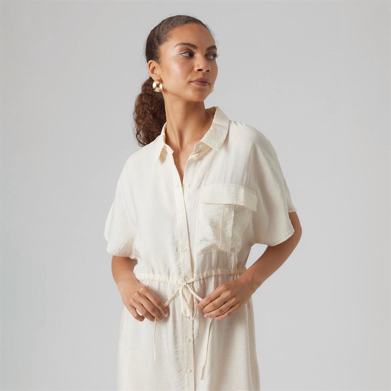 Vero Moda Dame Iris Kortærmet Skjorte Kjole Pearled Ivory - Billede 3